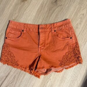 Altar'd State Orange Jean Shorts with Lace Trim